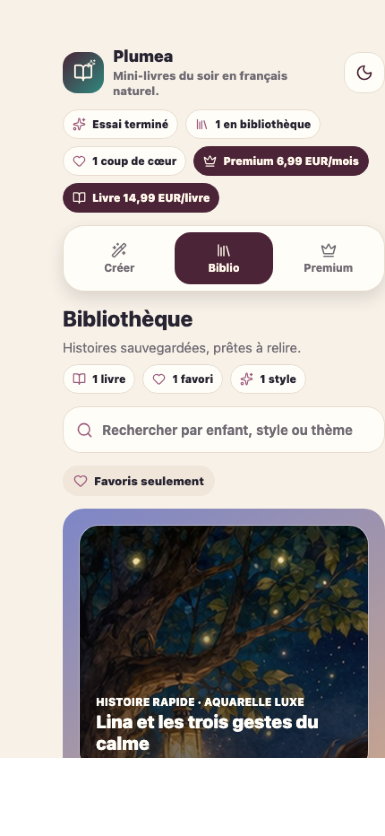Bibliothèque des histoires sauvegardées Plumea