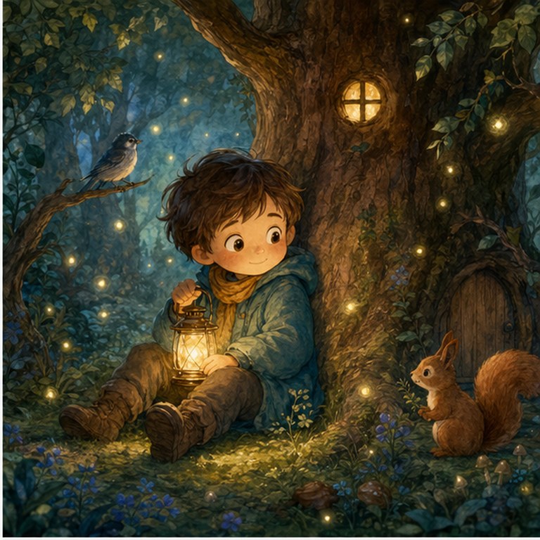 Lila la petite renard dans la forêt aux arbres bleus